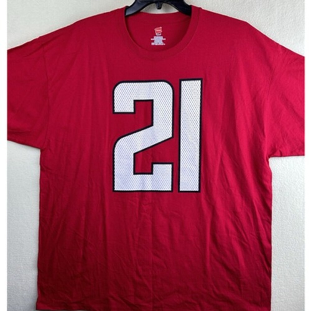 Atlanta Falcons Trufant #21 Red 100% Cotton T-Shirt Mens Size 2XL Hanes Tagless